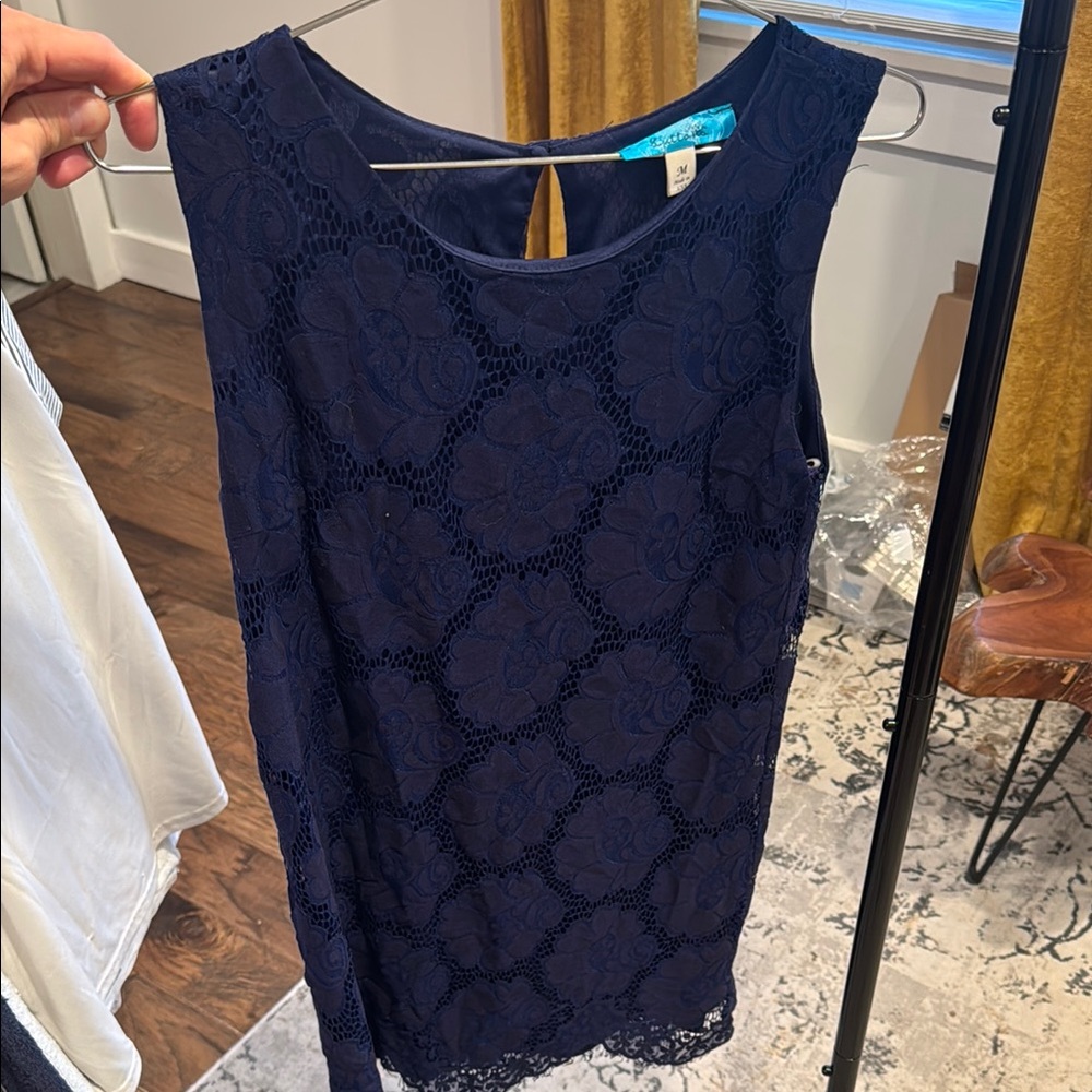 Buttons Blue Sleeveless Mini Dress with Lace